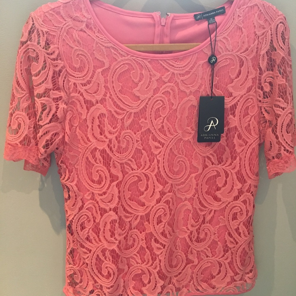 Adrianna Papell pink lace shirt